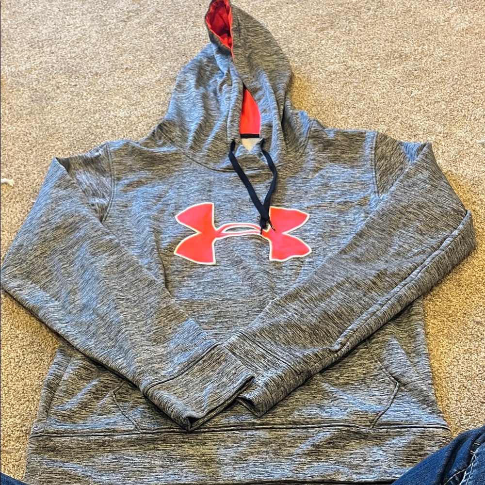 Under Armour Gray Pullover Hoodie with Red Logo